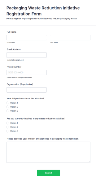 Packaging Waste Reduction Initiative Registration Form Template