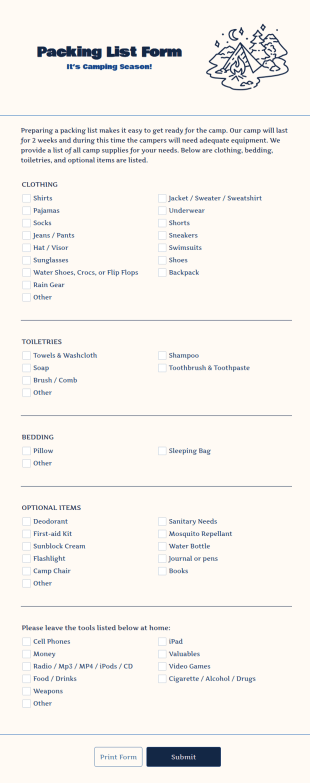 Packing List Form Template