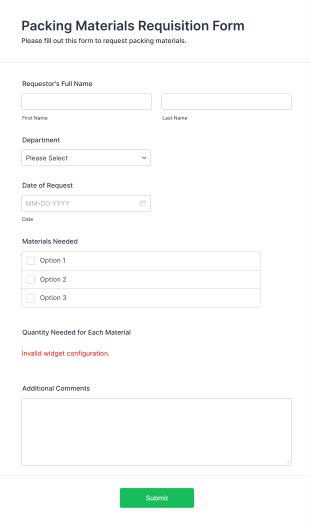 Packing Materials Requisition Form Template