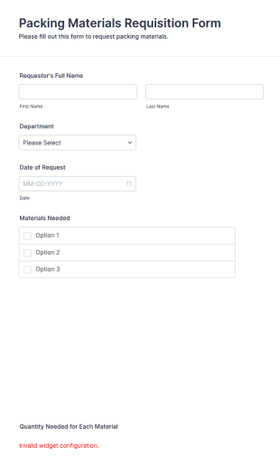 Packing Materials Requisition Form Template