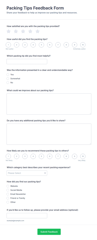 Packing Tips Feedback Form Template
