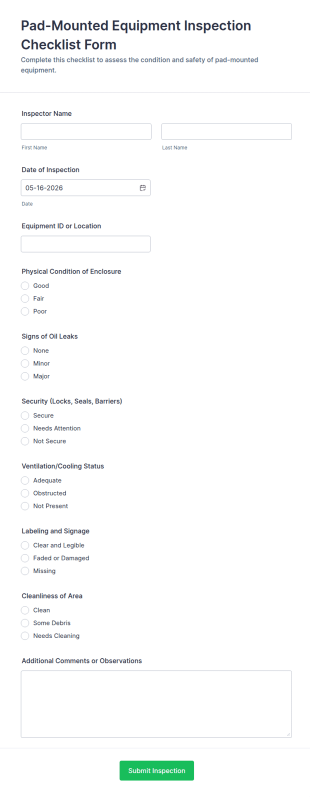 Pad Mounted Equipment Inspection Checklist Form Template