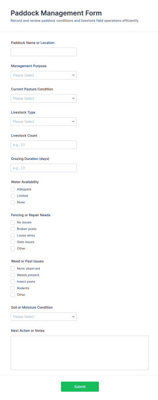 Paddock Management Form Template