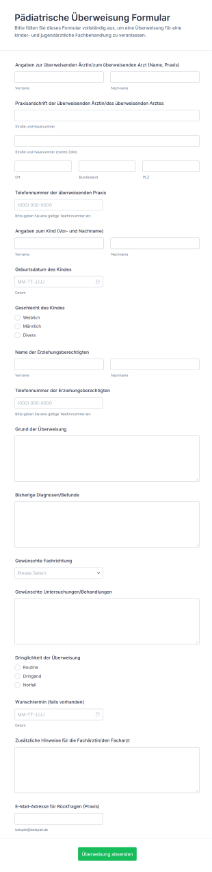 Pädiatrische Überweisung Formular