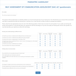 Paediatric Audiology Questionnaire Form Template