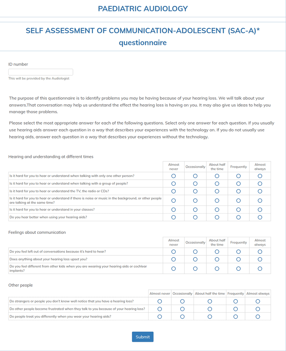 Paediatric Audiology Questionnaire Form Template | Jotform