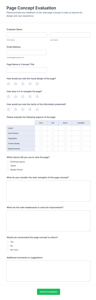Page Concept Evaluation Form Template