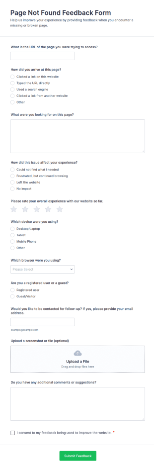 Page Not Found Feedback Form Template