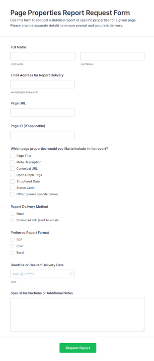 Page Properties Report Request Form Template