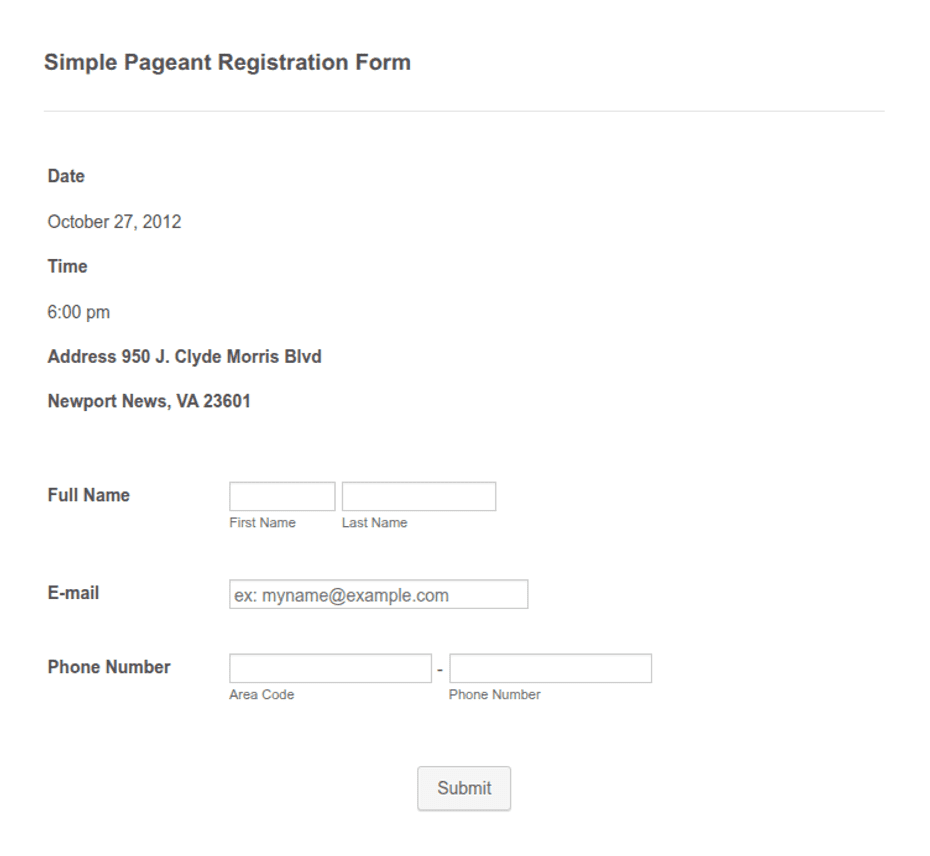 Simple Pageant Registration Form Template | Jotform