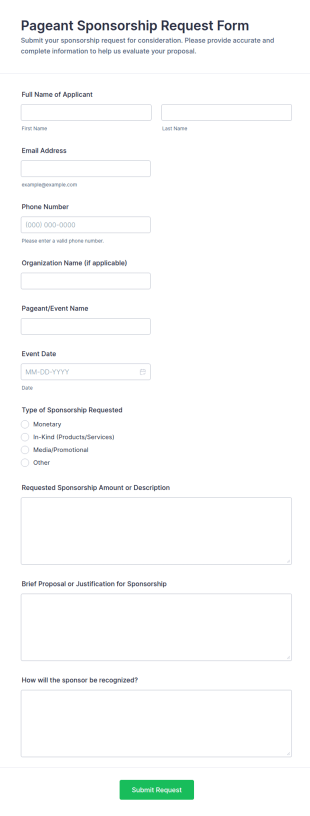 Pageant Sponsorship Request Form Template