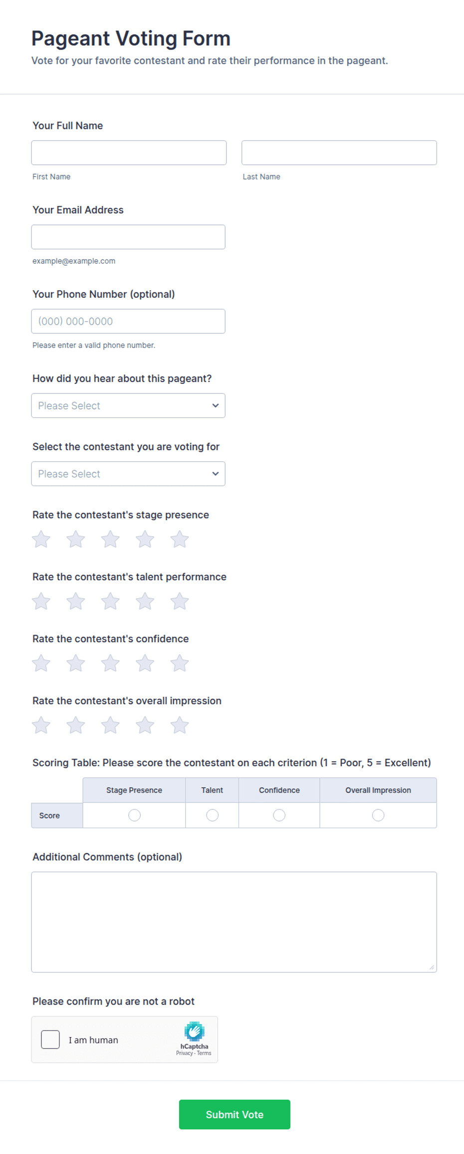 Pageant Form Pageant Voting Form Template | Jotform