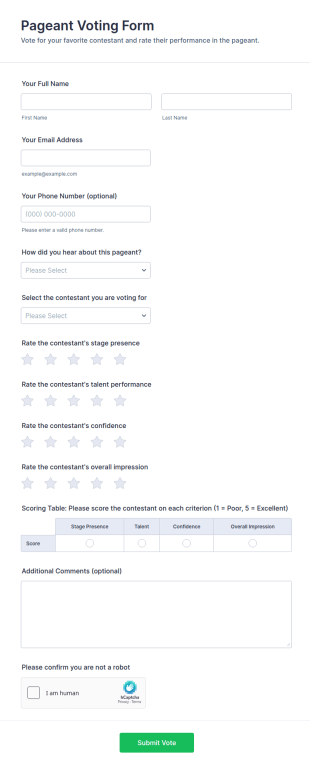 Pageant Voting Form Template