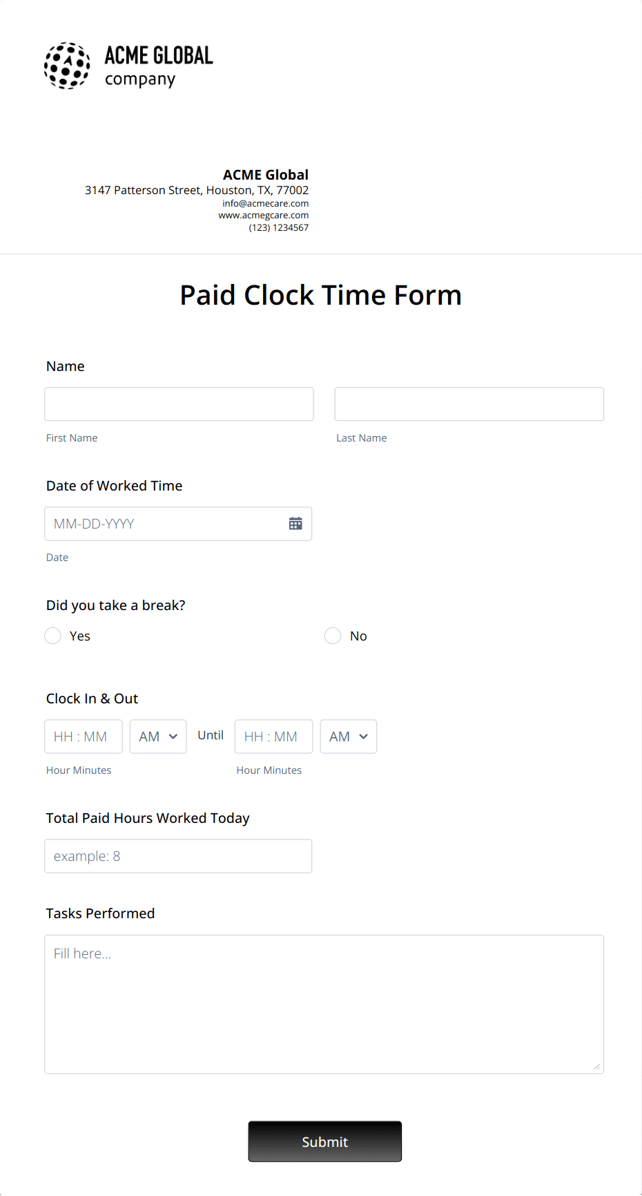 Paid Clock Time Form Template | Jotform