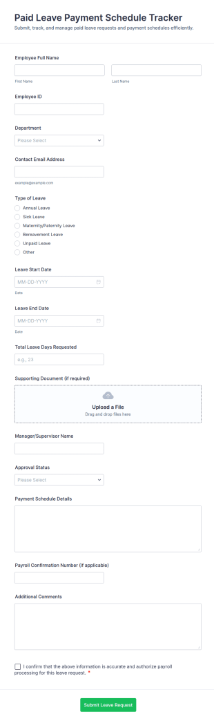 Paid Leave Payment Schedule Tracker Form Template