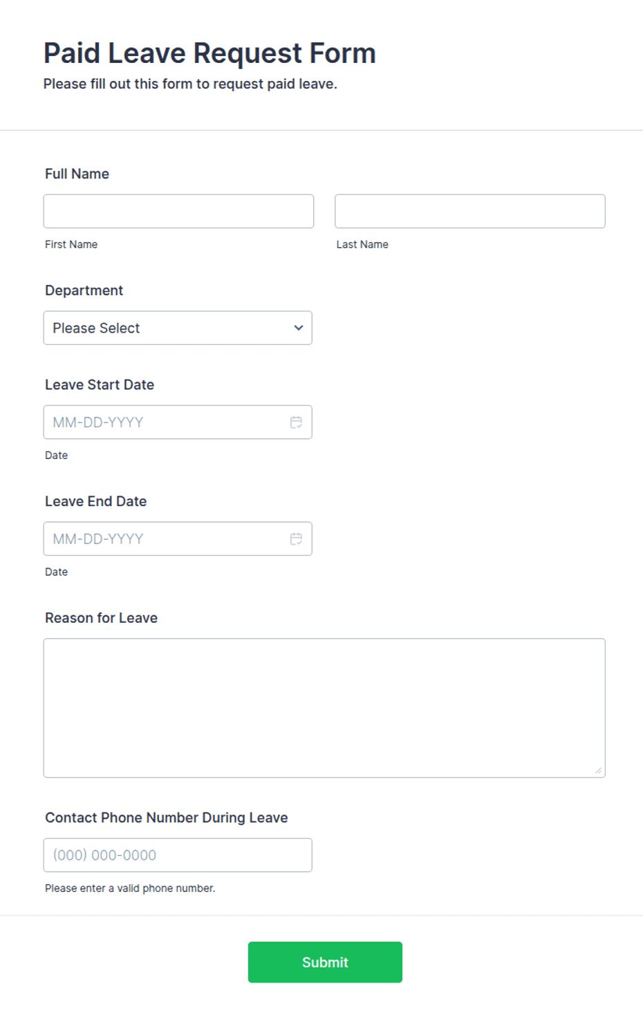 Paid Leave Request Form Template | Jotform