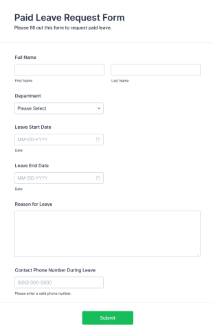 Paid Leave Request Form Template