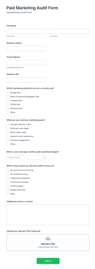 Paid Marketing Audit Form Template