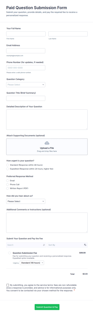 Paid Question Submission Form Template