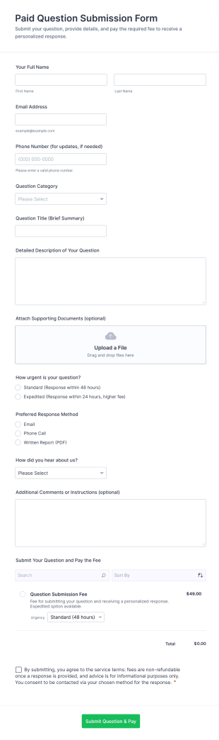 Paid Question Submission Form Template