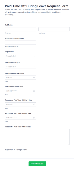 Paid Time Off During Leave Request Form Template
