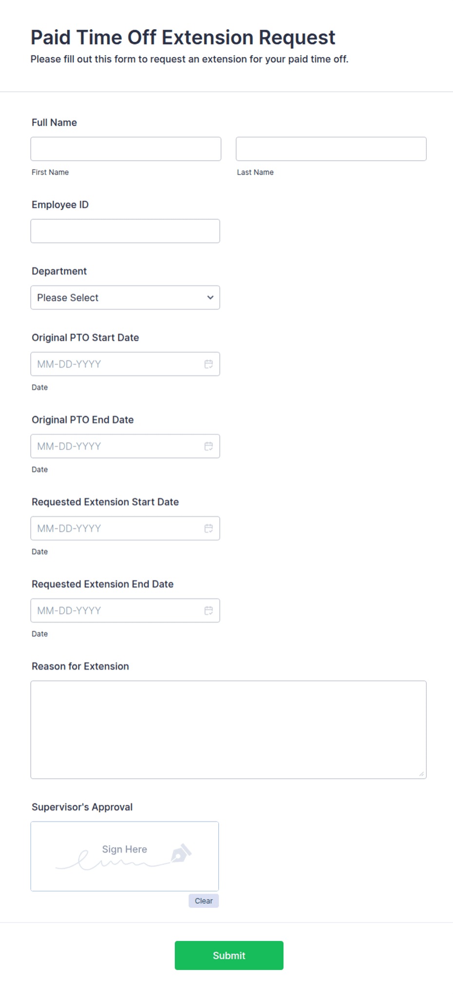 Paid Time Off Extension Form Template | Jotform