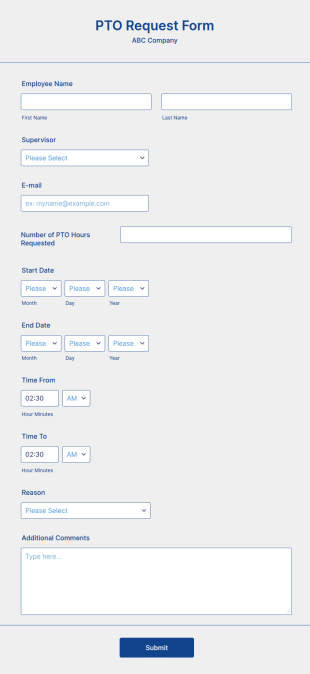 Paid Time Off (PTO) Request Form Template