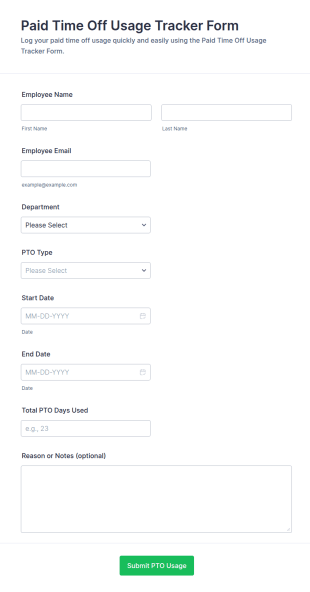 Paid Time Off Usage Tracker Form Template