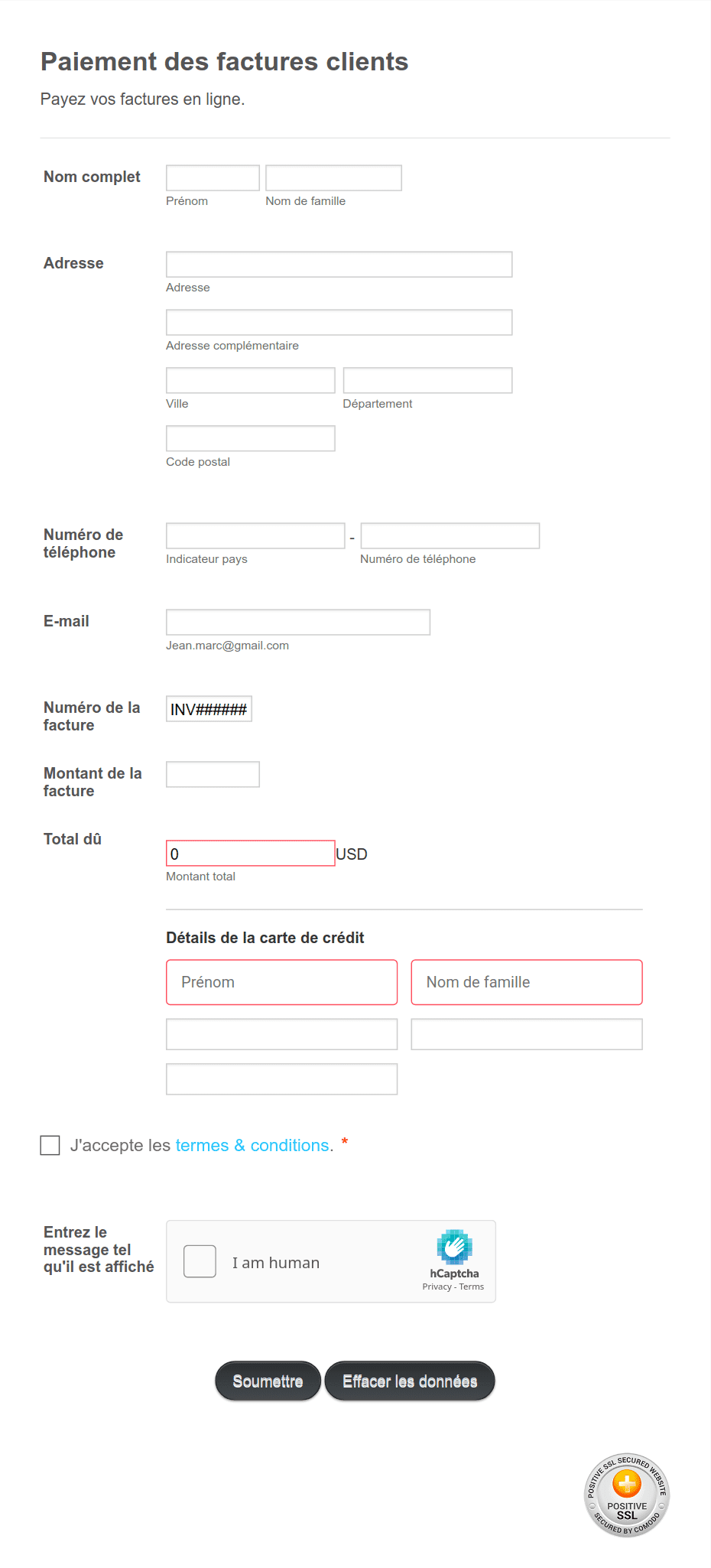 Paiement des factures clients Modele du formulaire Jotform