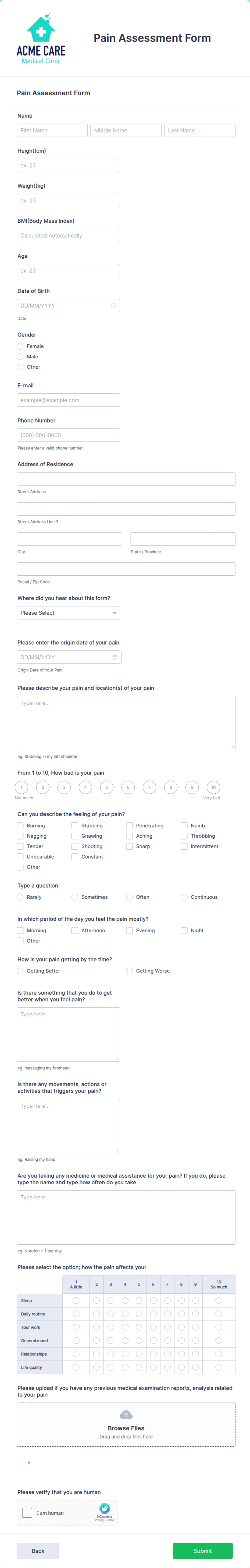 Pain Management Form.pdf Pain Assessment Form Template | Jotform
