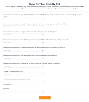 Pain Disability Test Form Template