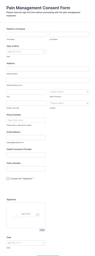 Pain Management Consent Form Template