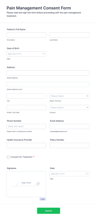 Pain Management Consent Form Template