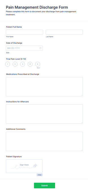 Pain Management Discharge Form Template