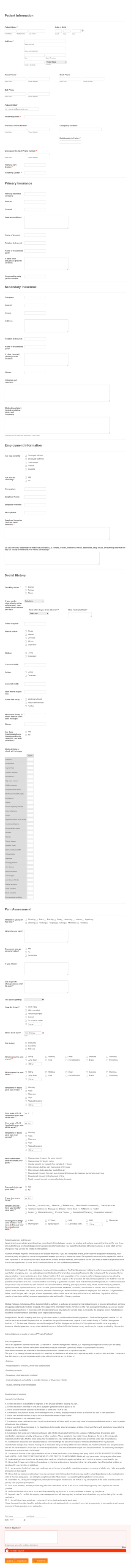 Pain Management Institute Patient Form Template