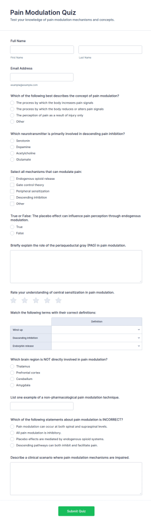 Pain Modulation Quiz Form Template