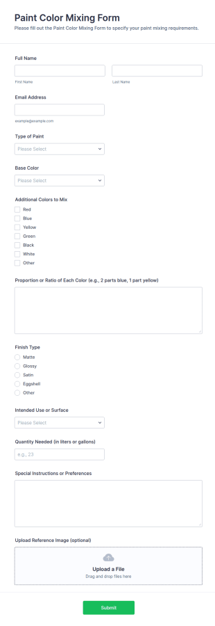 Paint Color Mixing Form Template