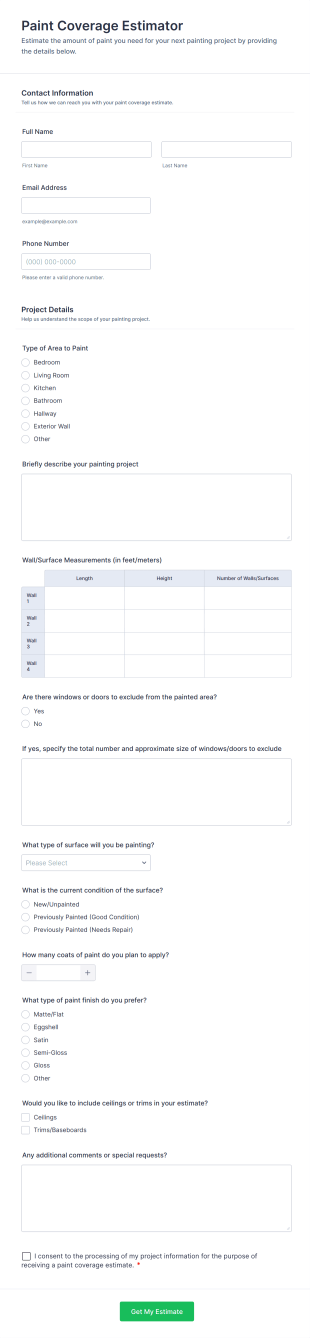 Paint Coverage Estimator Form Template