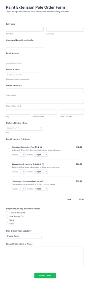 Paint Extension Pole Order Form Template