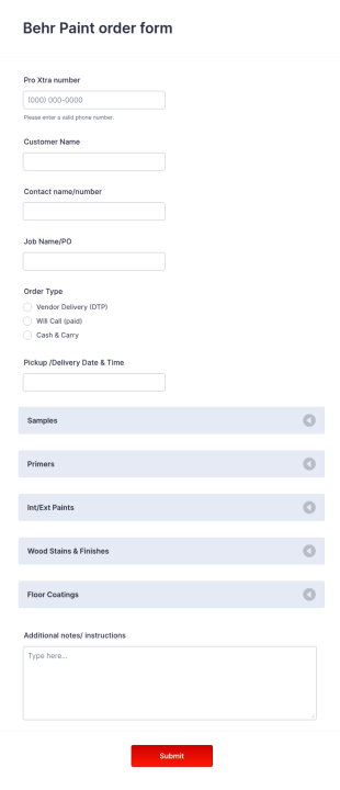 Paint Order Form Template