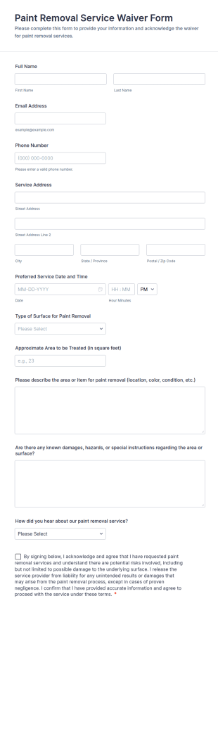 Paint Removal Service Waiver Form Template