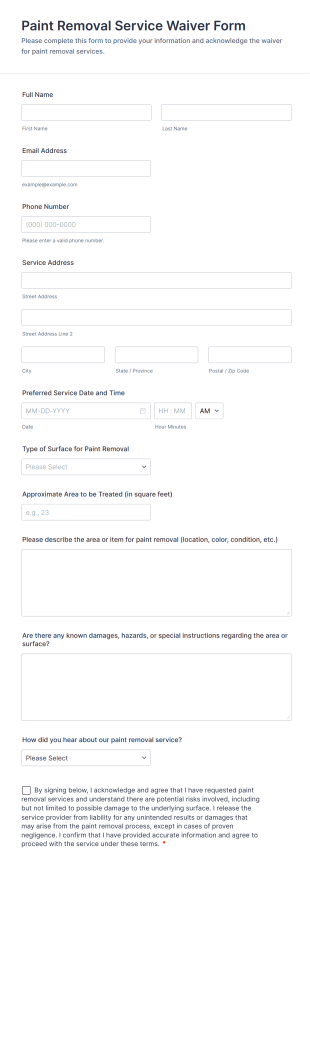 Paint Removal Service Waiver Form Template