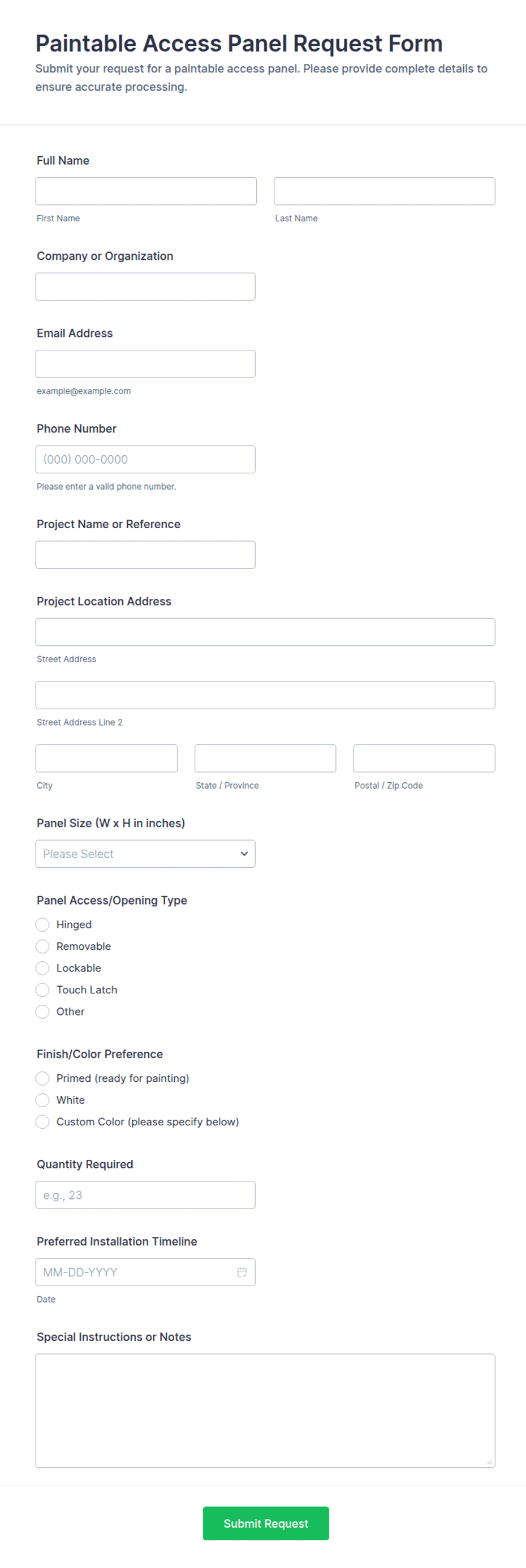 Panel Request Paintable Access Panel Request Form Template | Jotform