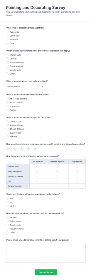 Painting And Decorating Survey Form Template