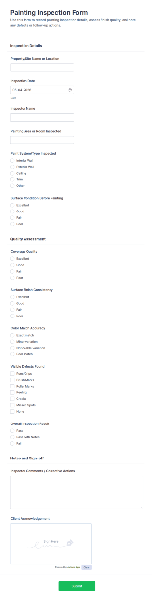 Painting Inspection Form Template