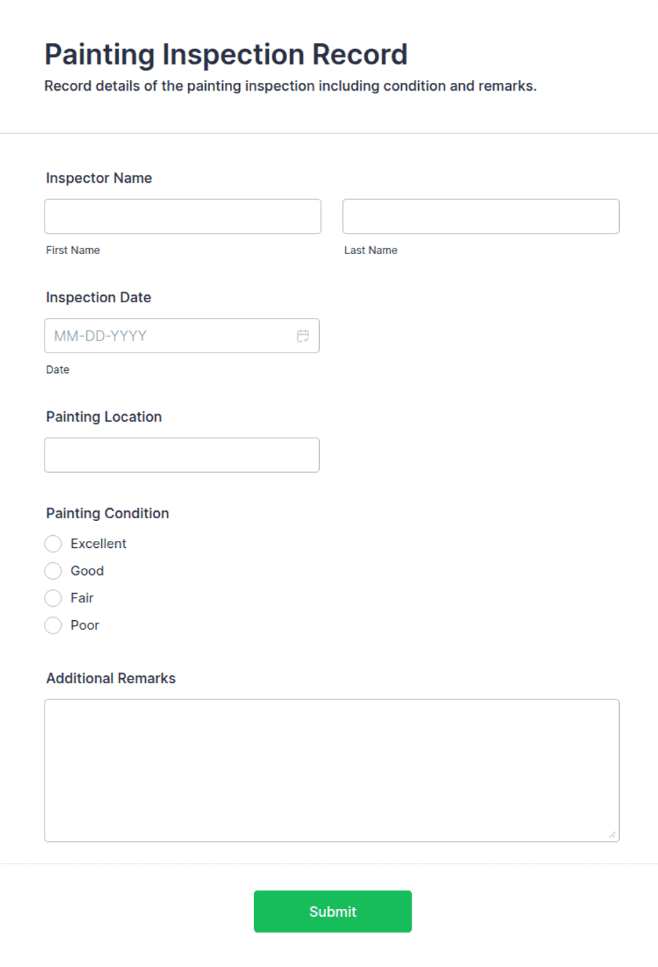 Painting Inspection Record Form Template | Jotform