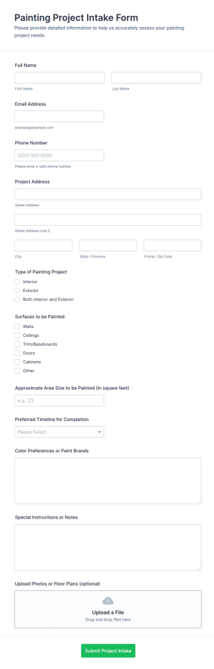 Painting Project Intake Form Template