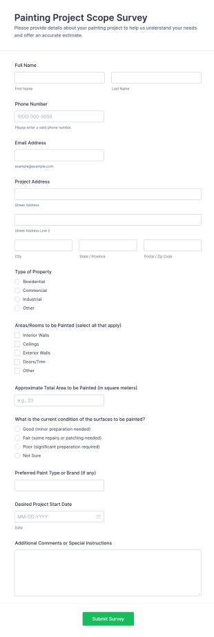 Painting Project Scope Survey Form Template