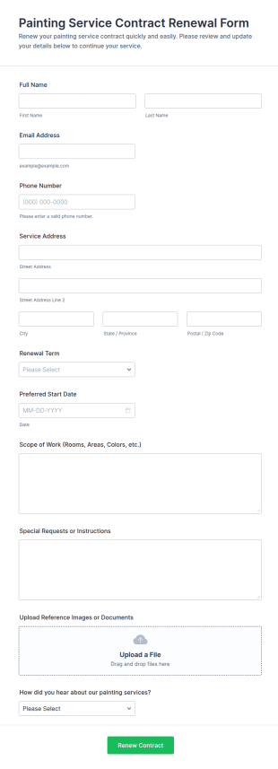 Painting Service Contract Renewal Form Template