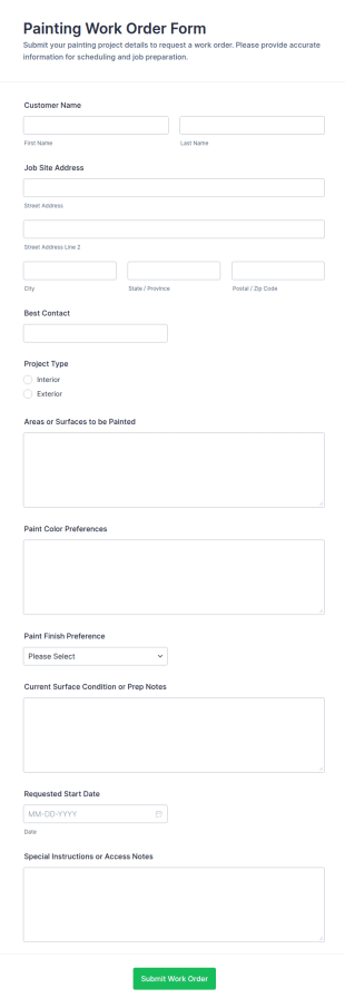 Painting Work Order Form Template